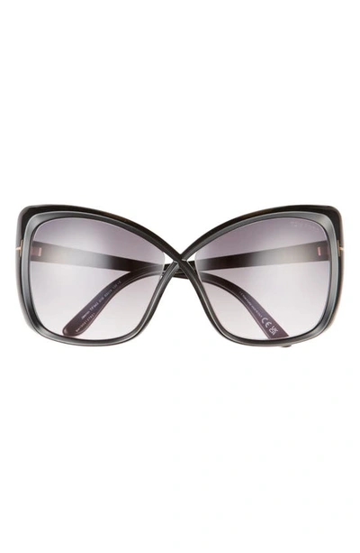 Tom Ford Jasmin 63mm Butterfly Sunglasses In Shiny Black / Gradient Smoke