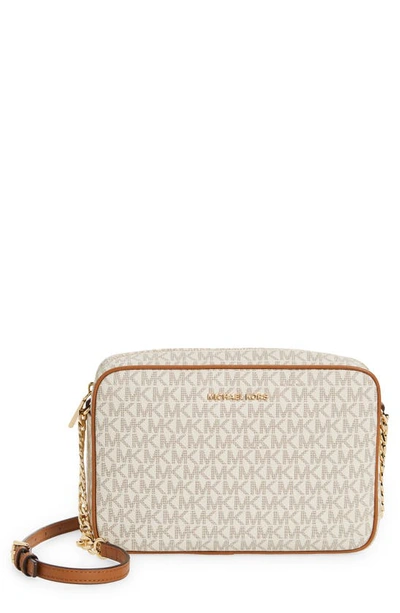 Michael Michael Kors 'large Jet Set' East/west Saffiano Crossbody Bag In Vanilla