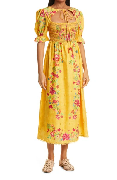 Farm Rio Women's Flower Dream Floral Smocked Puff-sleeve Maxi Dress