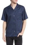 Theory Noll Geo Print Short Sleeve Button-up Camp Shirt In Baltic Sargasso