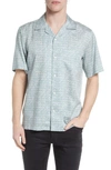 Theory Noll Geo Print Short Sleeve Button-up Camp Shirt In Dark Stratus Ivory