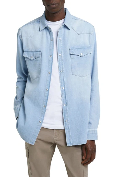 River Island Regular Fit Western Long Sleeve Denim Shirt In Light Blue