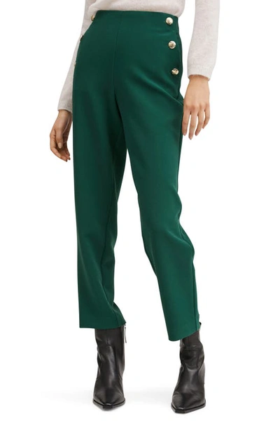 Mango Cropped Button Trousers Green