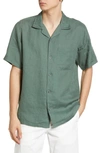 Theory Noll Short Sleeve Linen Button-up Camp Shirt In Green