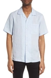 Theory Noll Short Sleeve Linen Button-up Camp Shirt In Olympic