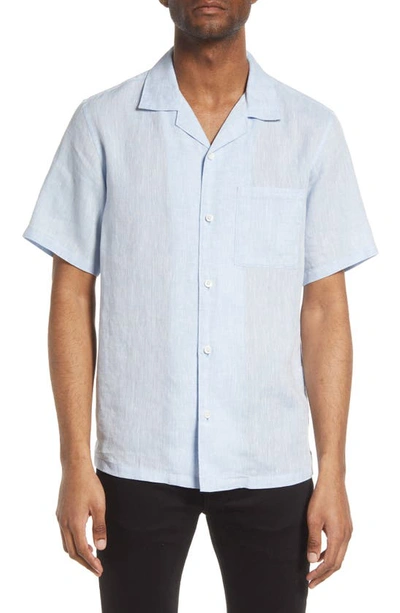 Theory Noll Short Sleeve Linen Button-up Camp Shirt In Olympic