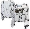 Majestic Women's  Threads White And Black Brooklyn Nets Aquarius Tie-dye Cropped V-neck Long Sleeve T In Black