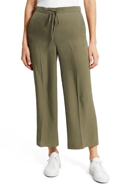 Theory Wide Crop Trouser In Washed Twill In Willow