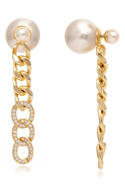 Rivka Friedman Pearl Drop Cubic Zirconia Earrings In 18k Gold Clad