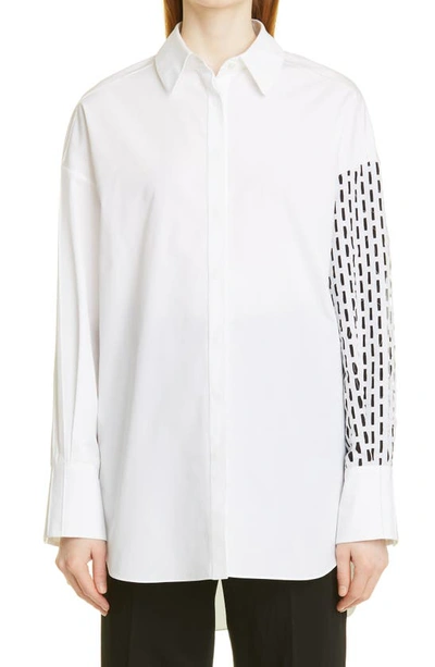 Partow Hugo Stripe Sleeve Cotton Button-up Blouse In White Black Combo