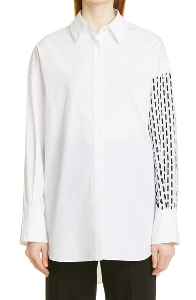 Partow Hugo Stripe Sleeve Cotton Button-up Blouse In White