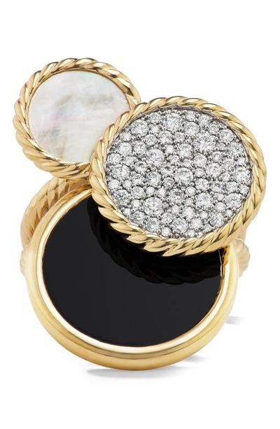 David Yurman Dy Elements Cluster Ring In 18k Yellow Gold With Mother Of Pearl, Black Onyx And Pave Diamonds