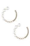 Ettika Crystal & Imitation Pearl Frontal Hoop Earrings In Gold