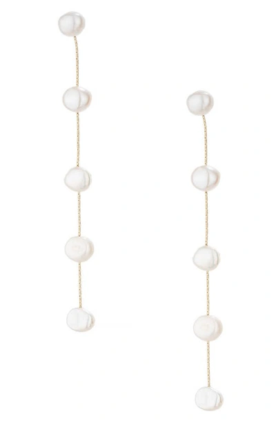Ettika Dripping Freshwater Pearl Linear Drop Earrings In White/gold