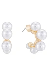 ETTIKA FIVE-POINT IMITATION PEARL HUGGIE HOOP EARRINGS