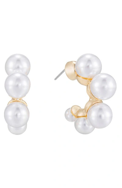 Ettika Five-point Imitation Pearl Huggie Hoop Earrings In Gold