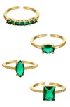 Ettika 18k Gold-plated 4-pc. Set Color Cubic Zirconia Rings In Green