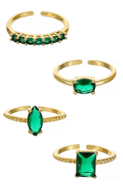 Ettika 18k Gold-plated 4-pc. Set Color Cubic Zirconia Rings In Green