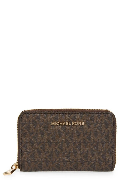 Michael Kors Small Zip Around Wallet In Brown/ Acorn