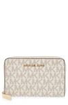 Michael Kors Small Zip Around Wallet In Vanilla/ Acorn