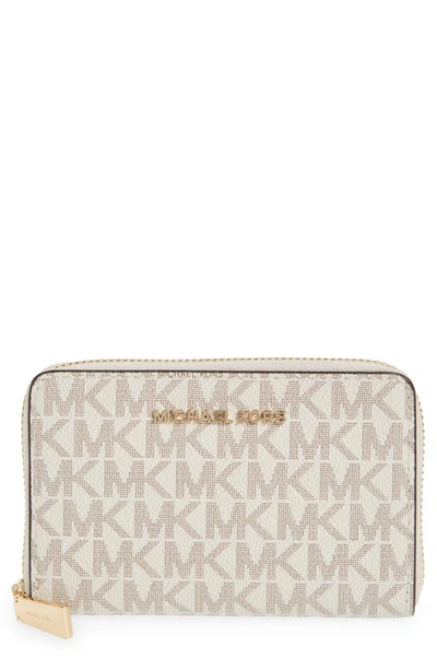 Michael Kors Small Zip Around Wallet In Vanilla/ Acorn