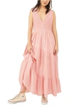 Free People Juno Sleeveless Smocked Tiered Maxi Dress In Guava Combo