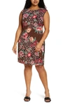 Connected Apparel Floral Sleeveless Side Panel Dress In Black