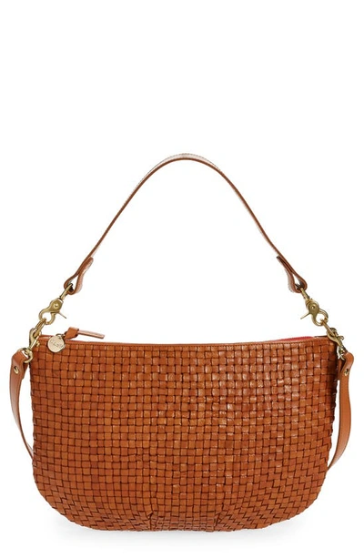 Clare V Moyen Messenger Crossbody Bag In Natural Woven Checker