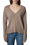 Zadig & Voltaire Vivi Patch Cashmere V-neck Sweater In Oatmeal