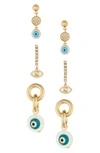 Ettika 18k Gold-plated 3-pc. Set Cubic Zirconia Evil Eye Drop Earrings In Gold