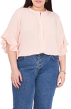 Vince Camuto Plus Size Ruffle Sleeve Henley Blouse In Summer Ros