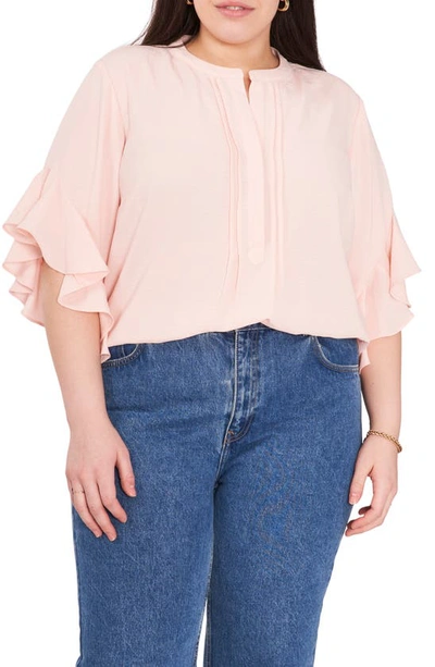 Vince Camuto Plus Size Ruffle Sleeve Henley Blouse In Summer Rose