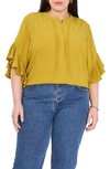 Vince Camuto Plus Size Ruffle Sleeve Henley Blouse In Avocado