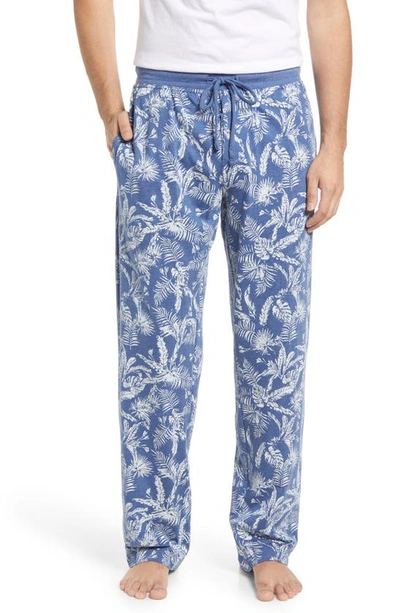 Majestic Palm Print Cotton Blend Pyjama Trousers In Blue Leaf