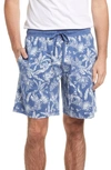 Majestic Palm Print Cotton Blend Pajama Shorts In Blue Leaf