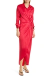 Twp Nights At Hotel Du Cap Long Sleeve Silk Wrap Shirtdress In Raspberry