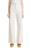 Veronica Beard Taylor High Waist Fray Hem Wide Leg Jeans In Ecru