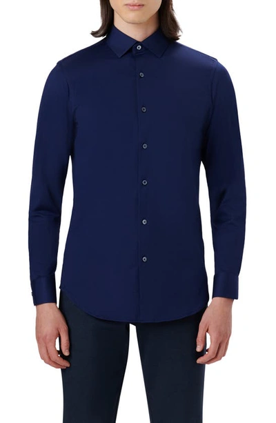 Bugatchi Marbled Print Cotton Long-sleeve Comfort Stretch Shirt In Navy