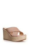 L Agence Valetta Leather Espadrille Wedge Sandals In Tan