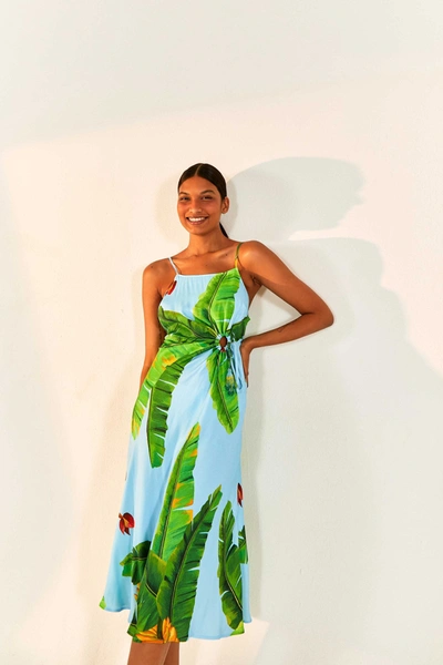 Farm Rio Blue Fresh Bananas Midi Dress