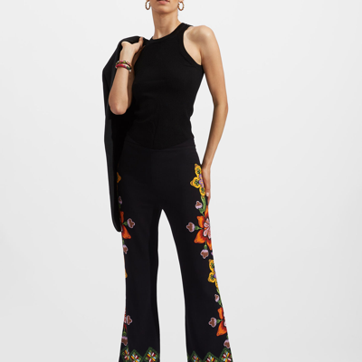 La Doublej Stretch Pants (placã©e) In Folk Flowers Nero Placee