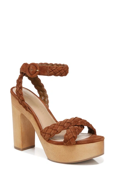 Veronica Beard Gael Suede Braided Ankle-strap Platform Sandals In Hazelwood