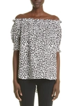 ADAM LIPPES OFF THE SHOULDER HIGH-LOW STRETCH COTTON POPLIN BLOUSE