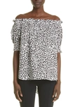 Adam Lippes Off The Shoulder High-low Stretch Cotton Poplin Blouse In White Black