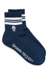 Alexander Mcqueen Skull Stripe Anke Socks In Petrol Blue/ White