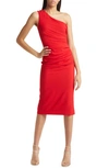 Dress The Population Martine Stretch Crepe One-shoulder Dress In Rouge