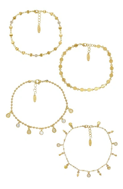 Ettika Set Of 4 Crystal Anklets In Gold