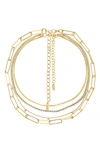 Ettika Mixed 18k Gold Plated Chain And Crystal Necklace Set In Gold