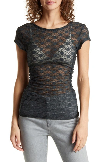 FREE PEOPLE KEEP IT SIMPLE LACE RUCHED T-SHIRT 