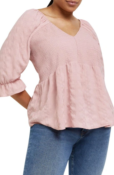 River Island Shirred Embroidered Peplum Top In Medium Pink